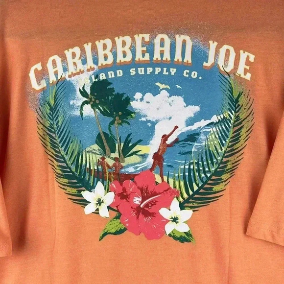 CARIBBEAN JOE CORAL SZ L COTTON/SPANDEX NWT WITH GRAPHIC SOFT SHORT SLEEVES - Picture 5 of 5
